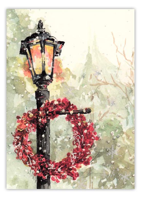 Lamplight Flurry Christmas Card